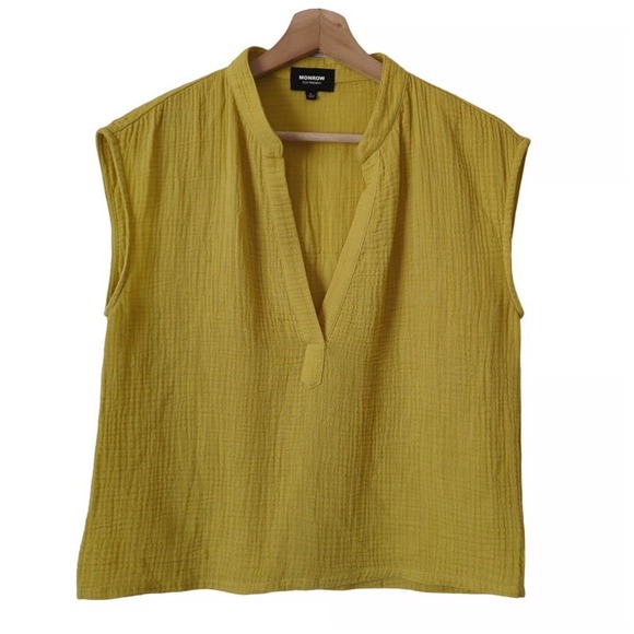 Monrow Tops - Monrow Womens‎ Cap Sleeve V Neck Boxy Gauze Small Top Yellow Cotton #GG8-3